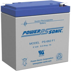 Power-Sonic - Lead-Acid, Quick-Disconnect Tab Terminal, 6 Volt, 9 Amp, Lead Rechargeable Battery - 3/16" Tab Width x 0.8mm Tab Thickness, 2.2" Wide x 4.65" High x 3.86" Deep - USA Tool & Supply