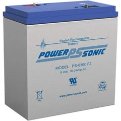 Power-Sonic - Lead-Acid, Quick-Disconnect Tab Terminal, 6 Volt, 36 Amp, Lead Rechargeable Battery - 1/4" Tab Width x 0.8mm Tab Thickness, 3.35" Wide x 6-1/2" High x 6-1/4" Deep - USA Tool & Supply