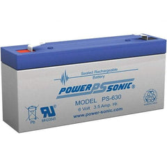 Power-Sonic - Lead-Acid, Quick-Disconnect Tab Terminal, 6 Volt, 3.5 Amp, Lead Rechargeable Battery - 3/16" Tab Width x 0.8mm Tab Thickness, 1.34" Wide x 2.35" High x 5.28" Deep - USA Tool & Supply
