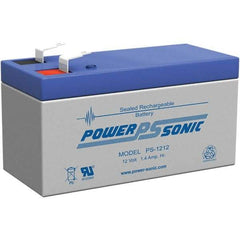 Power-Sonic - Lead-Acid, Quick-Disconnect Tab Terminal, 12 Volt, 1.4 Amp, Lead Rechargeable Battery - 3/16" Tab Width x 0.8mm Tab Thickness, 1.69" Wide x 2.04" High x 3.78" Deep - USA Tool & Supply