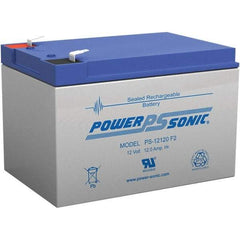Power-Sonic - Lead-Acid, Quick-Disconnect Tab Terminal, 12 Volt, 12 Amp, Lead Rechargeable Battery - 1/4" Tab Width x 0.8mm Tab Thickness, 3.86" Wide x 3.7" High x 5.95" Deep - USA Tool & Supply