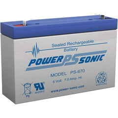 Power-Sonic - Lead-Acid, Quick-Disconnect Tab Terminal, 6 Volt, 7 Amp, Lead Rechargeable Battery - 3/16" Tab Width x 0.8mm Tab Thickness, 1.34" Wide x 3.7" High x 5.95" Deep - USA Tool & Supply