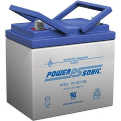 Power-Sonic - Lead-Acid, Nut/Bolt Terminal, 12 Volt, 35 Amp, Lead Rechargeable Battery - 6mm Hole Diam, 6mm Tab Thickness, 5.14" Wide x 6.22" High x 7.72" Deep - USA Tool & Supply
