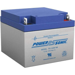 Power-Sonic - Lead-Acid, Nut/Bolt Terminal, 12 Volt, 26 Amp, Lead Rechargeable Battery - 5mm Hole Diam, 2mm Tab Thickness, 6.97" Wide x 4.92" High x 6.56" Deep - USA Tool & Supply