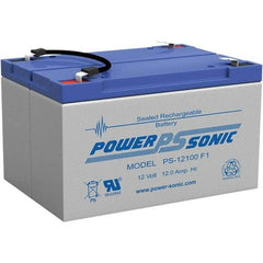 Power-Sonic - Lead-Acid, Quick-Disconnect Tab Terminal, 12 Volt, 12 Amp, Lead Rechargeable Battery - 1/4" Tab Width x 0.8mm Tab Thickness, 4" Wide x 3.7" High x 5.95" Deep - USA Tool & Supply