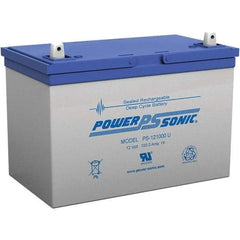 Power-Sonic - Lead-Acid, Nut/Bolt Terminal, 12 Volt, 75 Amp, Lead Rechargeable Battery - 6mm Hole Diam, 13mm Tab Thickness, 6.6" Wide x 8.15" High x 12" Deep - USA Tool & Supply