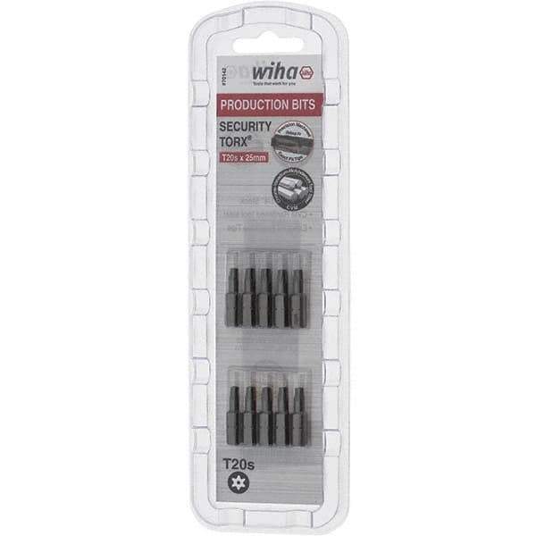 Wiha - 1/4" Drive T20 Tamperproof Torx Screwdriver Bit - 1" OAL, Tamper Resistant Bit - USA Tool & Supply