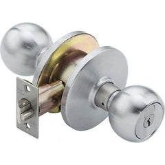 Knob Locksets; Type: Tumbler; Storeroom; Door Thickness: 1 3/8 - 1 7/8; Back Set: 2-3/8; Material: Zinc; Finish/Coating: Satin Chrome; Compatible Door Thickness: 1 3/8 - 1 7/8; Material: Zinc; Design/Shape: Ball Knob; Additional Information: 2-9/16″ Rose;