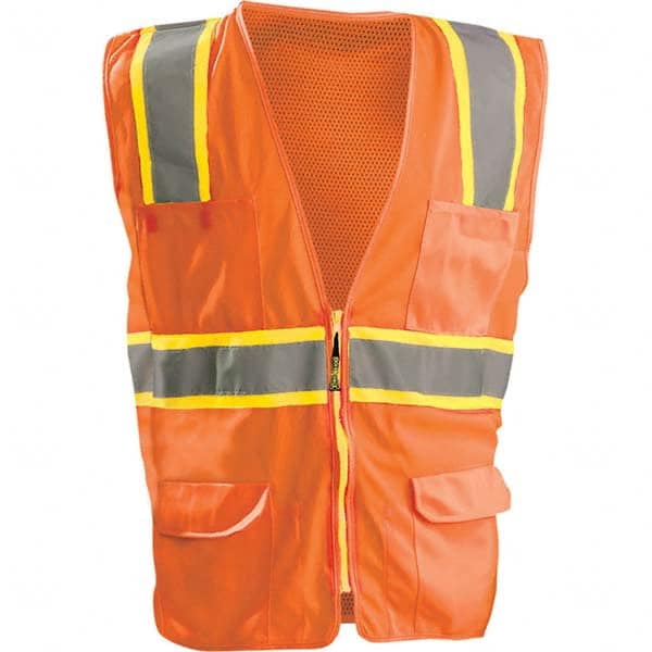 OccuNomix - Size 5XL HI-Vis Orange Mesh/Solid Surveyor's High Visibility Vest - USA Tool & Supply
