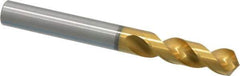 OSG - 9.99998mm 120° Spiral Flute Vanadium High Speed Steel Screw Machine Drill Bit - TiN Finish, Right Hand Cut, 43mm Flute Length, 93mm OAL, Faceted Point, Straight Shank - USA Tool & Supply