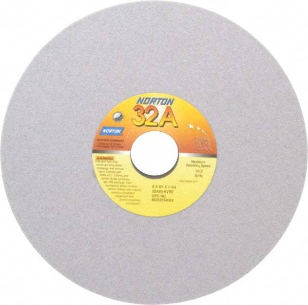Norton - 8" Diam x 1-1/4" Hole x 3/4" Thick, K Hardness, 80 Grit Surface Grinding Wheel - Aluminum Oxide, Type 1, Medium Grade, 3,600 Max RPM, Vitrified Bond, No Recess - USA Tool & Supply