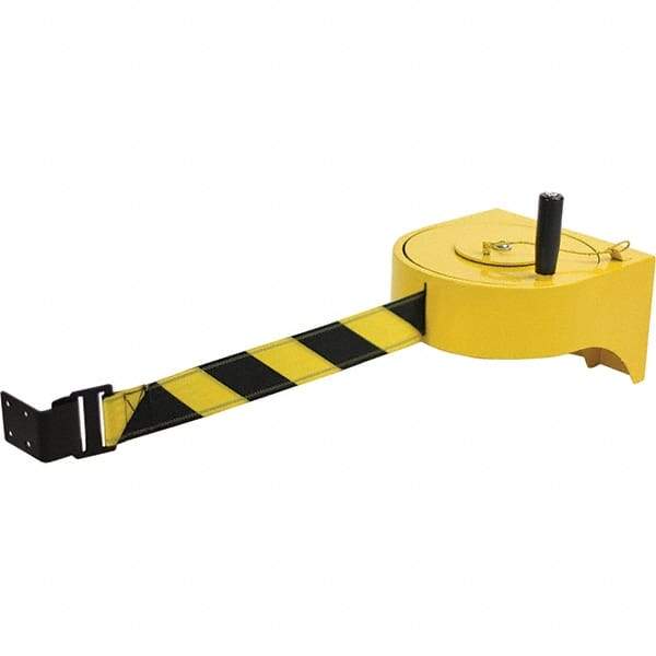 Tensator - 5-1/2" High x 8-1/2" Long x 9" Wide Retractable Barrier Belt - Yellow Powdercoat Finish, Yellow, Use with Wall Mount - USA Tool & Supply