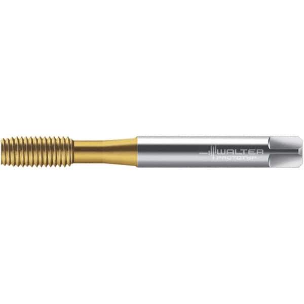 Walter-Prototyp - M4x0.70 DIN 2174 6HX 3.700 Thread Limit Semi-Bottoming Thread Forming Tap - Powdered Metal High Speed Steel, TiN Finish, 64.87mm OAL, 7mm Thread Length, Right Hand Thread, Series TC420 - USA Tool & Supply