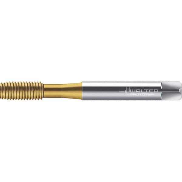 Walter-Prototyp - M4x0.70 DIN 2174 6GX 3.700 Thread Limit Semi-Bottoming Thread Forming Tap - Powdered Metal High Speed Steel, TiN Finish, 64.87mm OAL, 7mm Thread Length, Right Hand Thread, Series TC420 - USA Tool & Supply