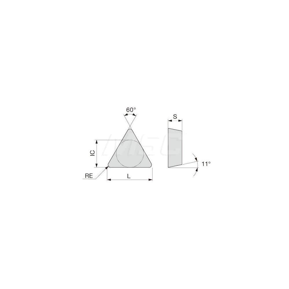 Turning Insert:  TPMR321-24 T9225,  Solid Carbide TiCN, Al2O3 & TiN Finish,  Neutral,  3/8″ Inscribed Circle,  0.0160″ Corner Radius,  60.0 &deg N/A Triangle,  Series  TPMR