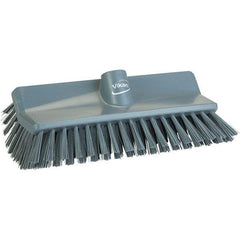 Vikan - 1-1/2" Bristle Length, Polyester Cleaning & Finishing Brush - 9-5/8" Long x 5" Wide Head, 9.6" OAL, Gray, Polypropylene Block - USA Tool & Supply