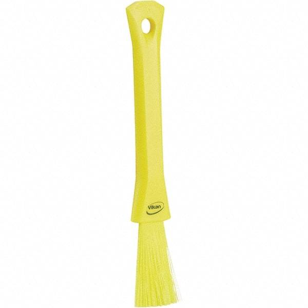 Vikan - 2-1/4" Bristle Length, Polyester Detail Brush - 1-1/4" Long x 0.4" Wide Head, 8.07" OAL, Ergonomic Handle, Yellow, Polypropylene Block - USA Tool & Supply