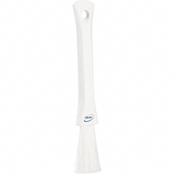 Vikan - 2-1/4" Bristle Length, Polyester Detail Brush - 1-1/4" Long x 0.4" Wide Head, 8.07" OAL, Ergonomic Handle, White, Polypropylene Block - USA Tool & Supply