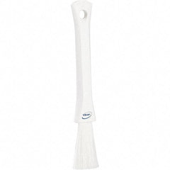 Vikan - 2-1/4" Bristle Length, Polyester Detail Brush - 1-1/4" Long x 0.4" Wide Head, 8.07" OAL, Ergonomic Handle, White, Polypropylene Block - USA Tool & Supply