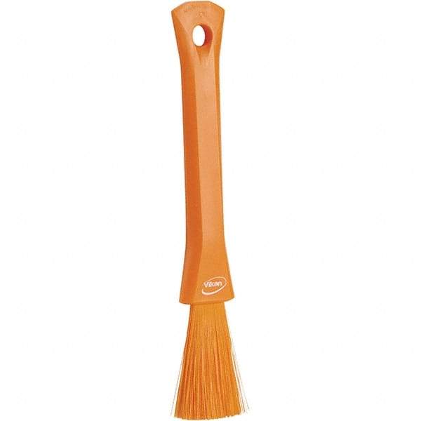 Vikan - 2-1/4" Bristle Length, Polyester Detail Brush - 1-1/4" Long x 0.4" Wide Head, 8.07" OAL, Ergonomic Handle, Orange, Polypropylene Block - USA Tool & Supply