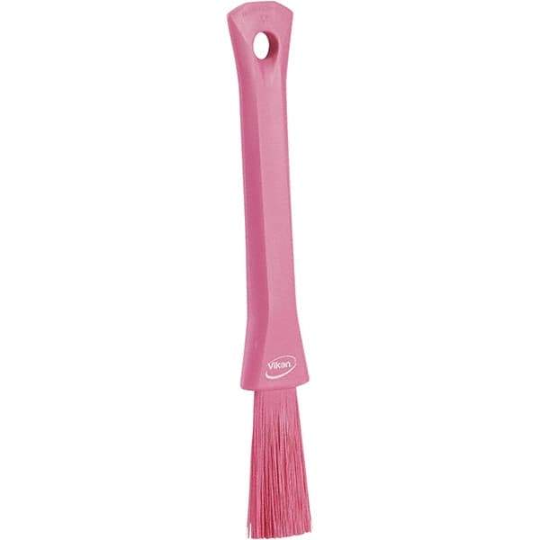 Vikan - 2-1/4" Bristle Length, Polyester Detail Brush - 1-1/4" Long x 0.4" Wide Head, 8.07" OAL, Ergonomic Handle, Pink, Polypropylene Block - USA Tool & Supply