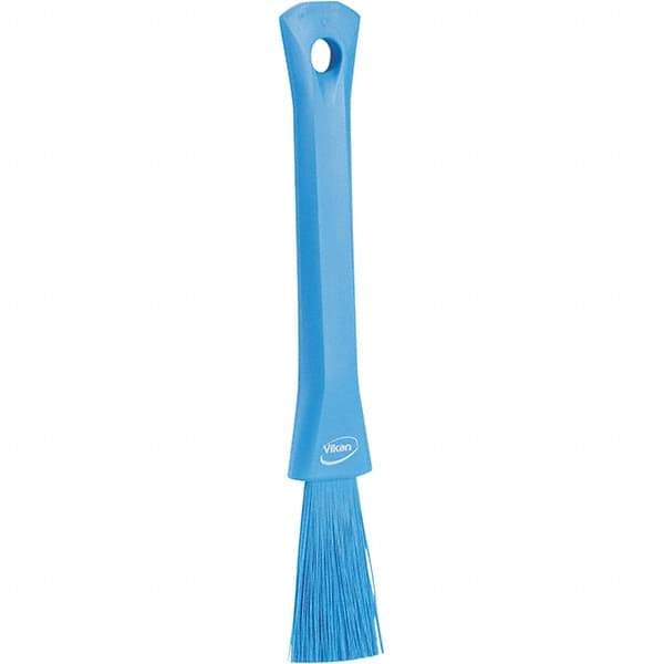 Vikan - 2-1/4" Bristle Length, Polyester Detail Brush - 1-1/4" Long x 0.4" Wide Head, 8.07" OAL, Ergonomic Handle, Blue, Polypropylene Block - USA Tool & Supply