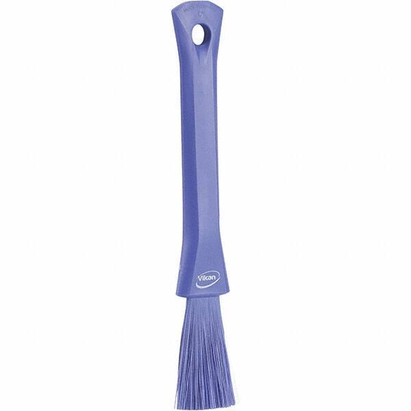 Vikan - 2-1/4" Bristle Length, Polyester Detail Brush - 1-1/4" Long x 0.4" Wide Head, 8.07" OAL, Ergonomic Handle, Purple, Polypropylene Block - USA Tool & Supply