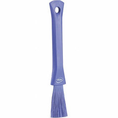 Vikan - 2-1/4" Bristle Length, Polyester Detail Brush - 1-1/4" Long x 0.4" Wide Head, 8.07" OAL, Ergonomic Handle, Purple, Polypropylene Block - USA Tool & Supply