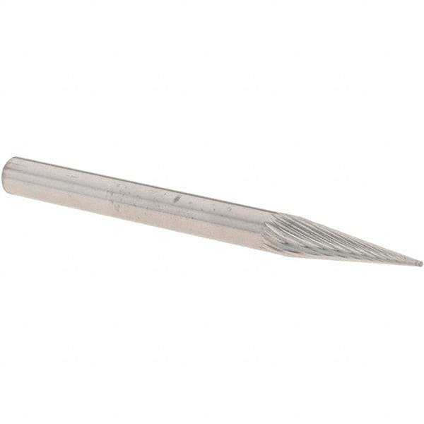 M.A. Ford - 1/8" Cut Diam, 1/8" Shank Diam, Cone Head Double Cut Burr - Carbide, Point End, 7/16" LOC, 1-1/2" OAL - USA Tool & Supply