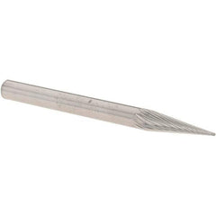 M.A. Ford - 1/8" Cut Diam, 1/8" Shank Diam, Cone Head Double Cut Burr - Carbide, Point End, 7/16" LOC, 1-1/2" OAL - USA Tool & Supply