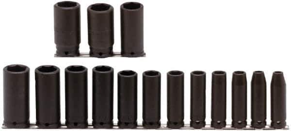 Proto - 15 Piece 1/2" Drive Deep Well Impact Socket Set - 6 Points, 3/8" to 1-1/4" Range, Inch Measurement Standard - USA Tool & Supply