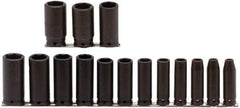 Proto - 15 Piece 1/2" Drive Deep Well Impact Socket Set - 6 Points, 3/8" to 1-1/4" Range, Inch Measurement Standard - USA Tool & Supply