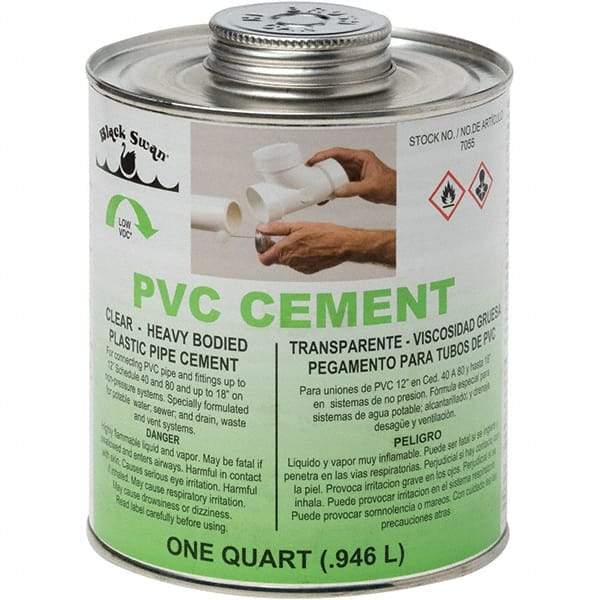 Black Swan - 1 Qt Heavy Duty Cement - Clear, Use with PVC - USA Tool & Supply