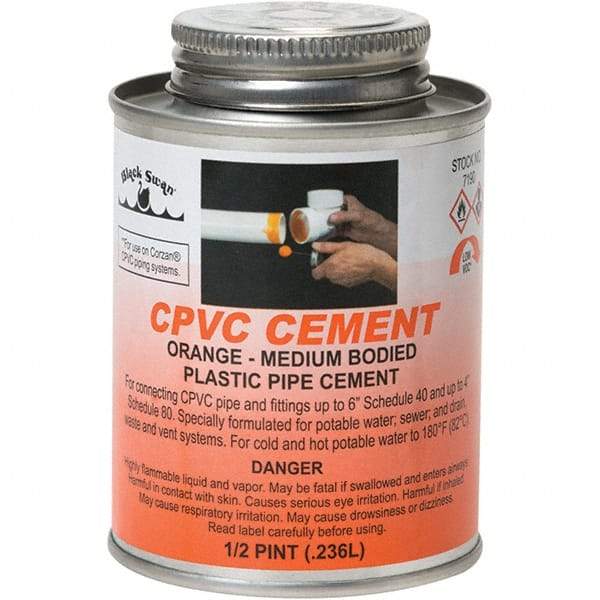 Black Swan - 1/2 Pt Medium Bodied Cement - Orange, Use with CPVC - USA Tool & Supply