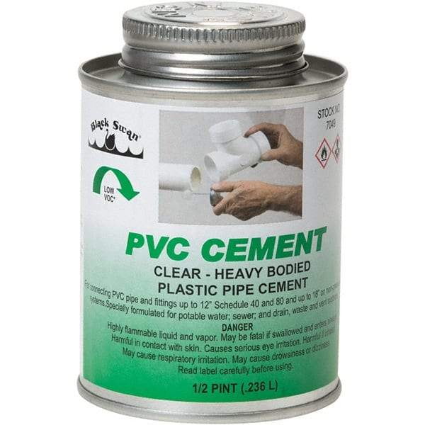 Black Swan - 1/2 Pt Heavy Duty Cement - Clear, Use with PVC - USA Tool & Supply