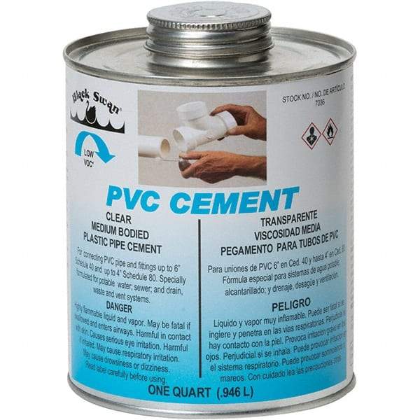 Black Swan - 1 Qt Medium Bodied Cement - Clear, Use with PVC - USA Tool & Supply