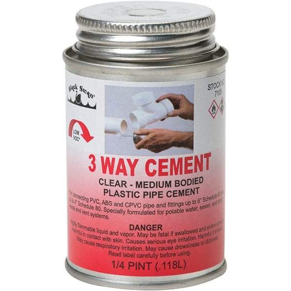 Black Swan - 1/4 Pt Medium Bodied Cement - Clear, Use with ABS, PVC & CPVC up to 6" Diam - USA Tool & Supply