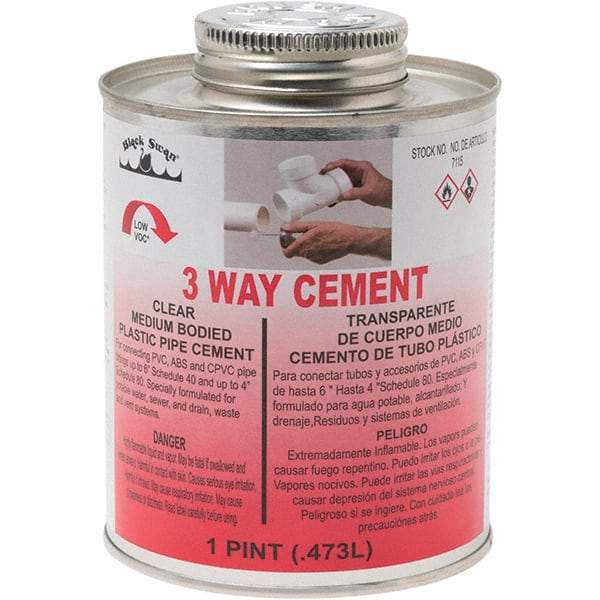 Black Swan - 1 Pt Medium Bodied Cement - Clear, Use with ABS, PVC & CPVC up to 6" Diam - USA Tool & Supply