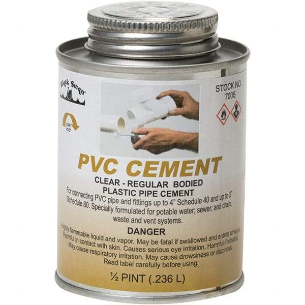 Black Swan - 1/2 Pt Regular Bodied Cement - Clear, Use with PVC - USA Tool & Supply