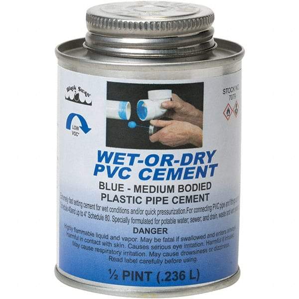 Black Swan - 1/2 Pt Medium Bodied Cement - Blue, Use with PVC - USA Tool & Supply