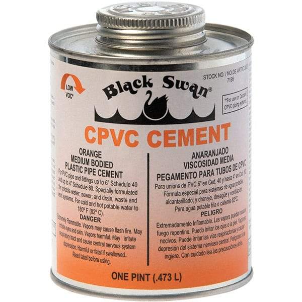 Black Swan - 1 Pt Medium Bodied Cement - Orange, Use with CPVC - USA Tool & Supply