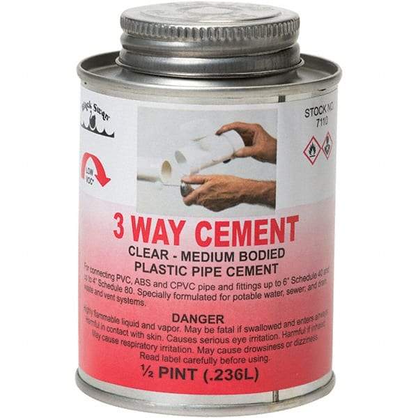 Black Swan - 1/2 Pt Medium Bodied Cement - Clear, Use with ABS, PVC & CPVC up to 6" Diam - USA Tool & Supply