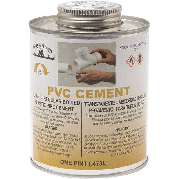 Black Swan - 1 Pt Regular Bodied Cement - Clear, Use with PVC - USA Tool & Supply