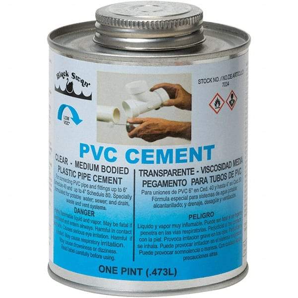 Black Swan - 1 Pt Medium Bodied Cement - Clear, Use with PVC - USA Tool & Supply