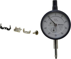 Mitutoyo - 10mm Range, 0-100 Dial Reading, 0.01mm Graduation Dial Drop Indicator - 2-3/16" Dial, 1mm Range per Revolution, 0.013mm Accuracy, Revolution Counter - USA Tool & Supply