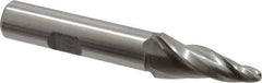 Made in USA - 10° Taper Angle per Side, 3/16" Small End Diam, 1-1/4" LOC, High Speed Steel 3 Flute Tapered Ball End Mill - 3-1/8" OAL, 1/2" Shank Diam - USA Tool & Supply
