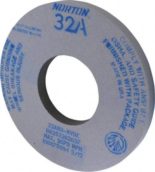 Norton - 12" Diam x 5" Hole x 1" Thick, K Hardness, 80 Grit Surface Grinding Wheel - Aluminum Oxide, Type 1, Medium Grade, 2,070 Max RPM, Vitrified Bond, No Recess - USA Tool & Supply