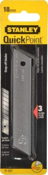 Stanley - 3 Piece Steel Utility Knife Blade - 2-1/8" OAL, 0.02" Blade Thickness - USA Tool & Supply