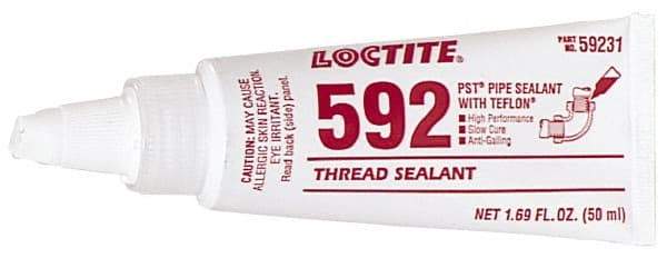 Loctite - 50 mL Tube, White, Medium Strength Paste Threadlocker - Series 592, 72 hr Full Cure Time, Hand Tool, Heat Removal - USA Tool & Supply