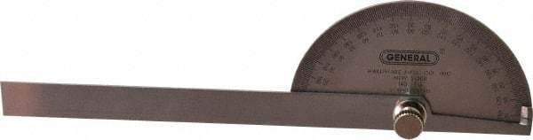 General - 6 Inch Long Blade, 180° Max Measurement, 1° Dial Graduation, Round Head Protractor - Accuracy Up to 1°, 0 to 180 Dial Range - USA Tool & Supply